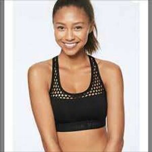 PINK Victoria's Secret Ultimate Unlined Black Mesh Racerback Sports Bra Medium